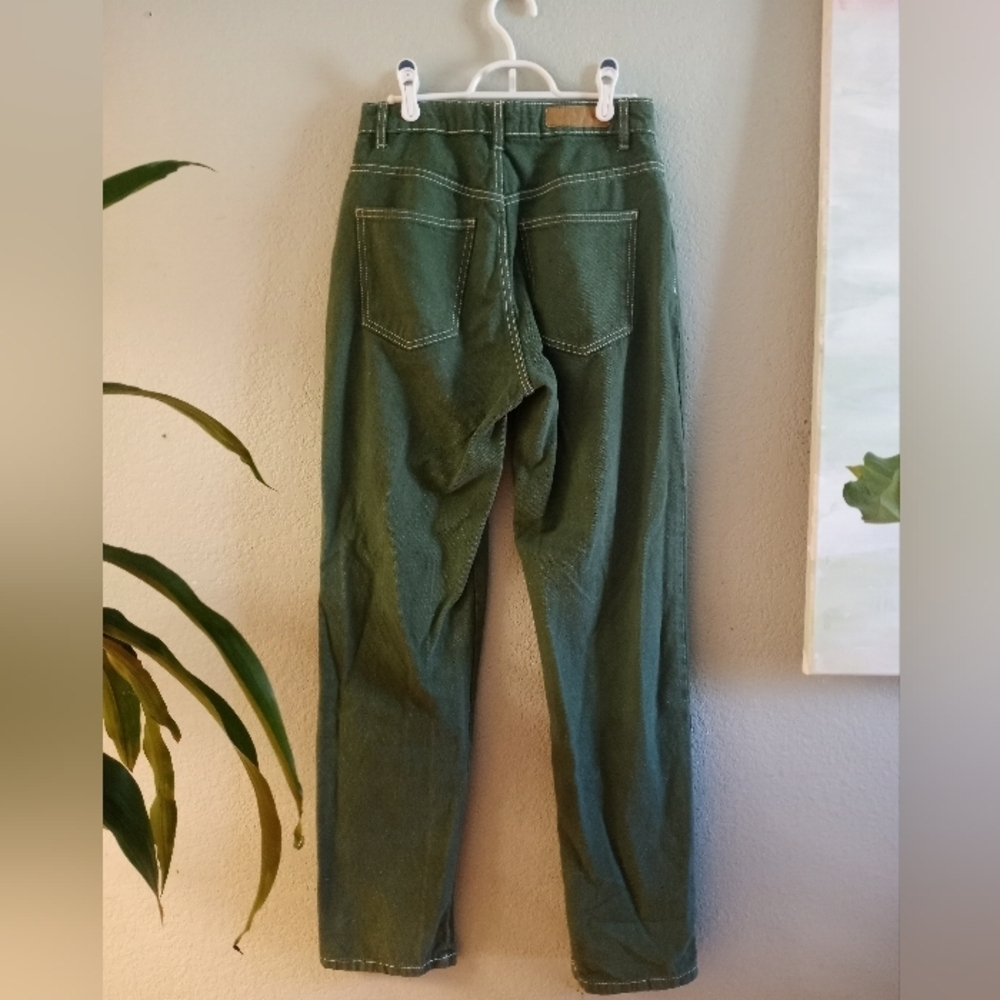 NWOT Cotton On Bohemian Deep Green Straight Wide Leg Loose Fit Casual Fall Jeans - Picture 3 of 7